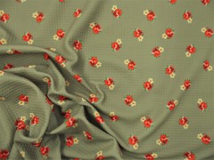 Bullet Printed Liverpool Textured Fabric Stretch SageGreen Red Yellow Floral U41