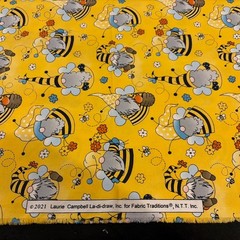 Honey Bee Gnome Fabric Bumble Bees Honey Cotton Apparel Quilting Fabric 2 Yards