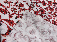European Look Floral Upholstery Fabric 2 1/2 Yds Red Black Vines Linen Flax