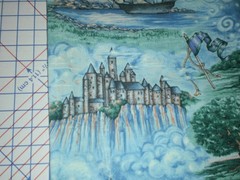 Vintage Cranston Fabric Magical Dragons Wizards Castles Unicorns 34″ L x 44″ W