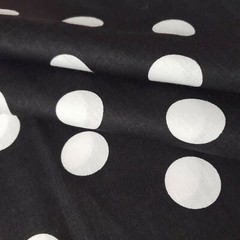 WHITE POLKA DOT ON BLACK POLY COTTON FABRIC ONE INCH DOT 58″ BY THE YARD