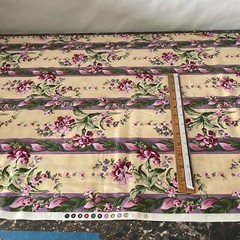 Vintage Cotton Fabric Purple Flowers strips Yellow Sew Quilt Crafts 3 yards