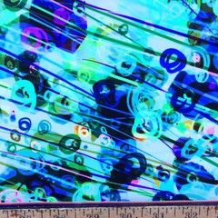 Polyester Spandex Fabric Colorful Streaks & Swirls- Blue Green Purple -1/2 Yard