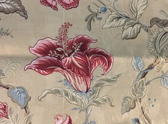 Waverly Montague Fabric Remnant Beige Red Blue Green Made In USA Vintage