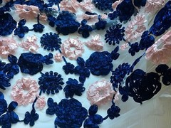 60″ Wide 3D Ribbon Flowers Embroidered Fabric with White Mesh Base for Sewing
