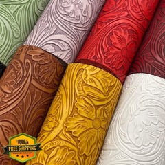 YYOUMING Embossed Faux Leather Floral-Red 12×54 Inch