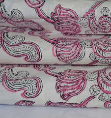 NO TARRIF CHARGES 100%✅ Indian Hand Block Fabric 5 Yard White & Pink KK18