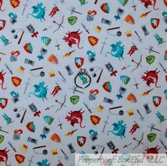 BonEful FABRIC FQ Cotton Quilt Rainbow Castle Scenic Kid Dragon Baby Boy Knight