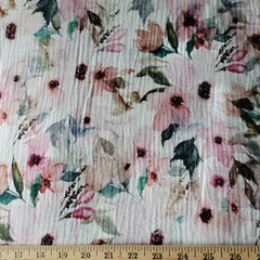 Pastel Magnolia Floral Cotton Muslin Double-Gauze – Elegant, Soft, Light!