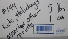 5 lb 1 oz Box of Assorted Fabric Scraps – Kids, Holidays, Varied Prints FSBTB144