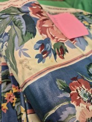19+ Yards VTG Waverly Carolina Rose Fabric Blue Pink Floral Home Decor Chintz