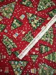 Christmas Trees with Holiday ornaments on red by Makower BTHY Gorgeous details!