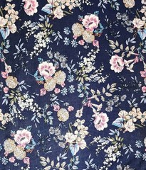 Navy Blue floral Printed spandex stretchable Fabric wrinkle-Free 60” W Sold BTY