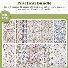 20 PCS 10×10 Inch 25×25 cm Polyester Quilting Fabric Squares Floral Printed