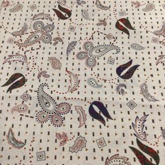 Vintage Rayon? Fabric Leafy Paisley Print Tan Red Green Multi 3.5 Yds 44 X 126”