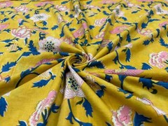 Artisan Handcrafted Cotton Fabric 5 Yards Indian Sanganeri Block Print Floral