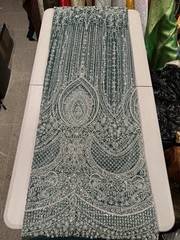 Silver Green Beaded Sequins Embroidery Lace Fabric 50” Width SOLD BY THE YARD
