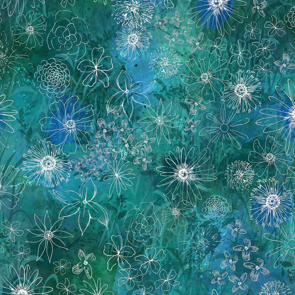 Teal Midnight Dreams Digital Meadow Midnight Dreams by Melissa Polomsky BTY