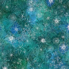 Teal Midnight Dreams Digital Meadow Midnight Dreams by Melissa Polomsky BTY