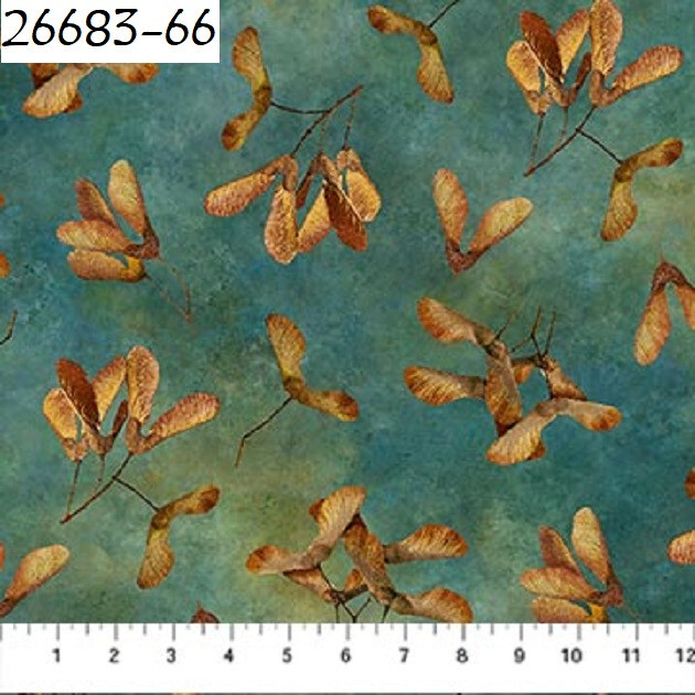 Autumn Splendor Cotton Quilt fabric Northcott 2683-66 Seeds on Dark Teal