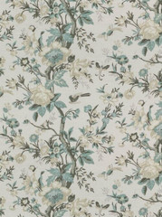 THIBAUT CURTAIN FABRIC DESIGN Nemour 3.5 METRES BEIGE/AQUA ENCHANTMENT COLL