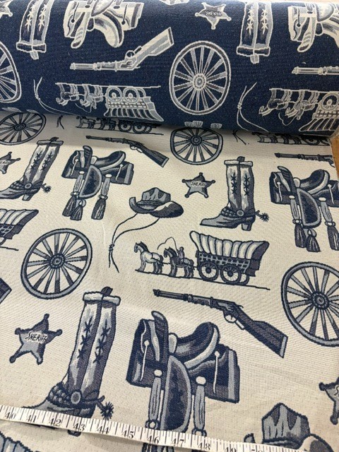 Vintage Western Theme Thick Jacquard fabric – by the yard from 1980’s