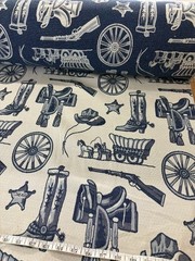 Vintage Western Theme Thick Jacquard fabric – by the yard from 1980’s