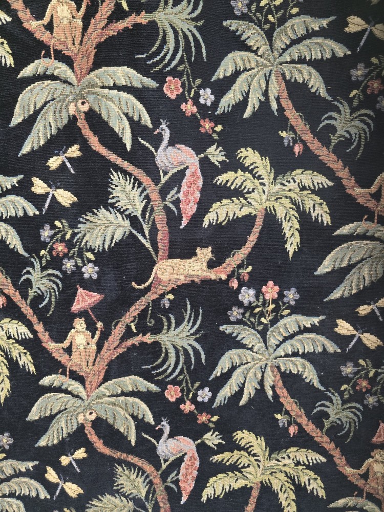 Vintage Jungle Print Velvet Tapestry Fabric Monkeys Leopard Remnants