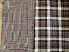 Vtg 100% Wool Plaid Fabric Red/Black/White Black/Blue/Brown 5 YDS 2 pc