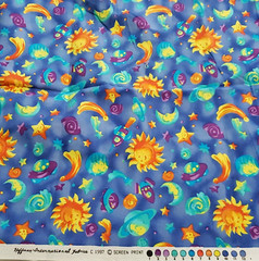 Cute Hoffman Cotton Fabric Outer Space on Blue Sun Planets Moon 44″ W x 1¾ Yds