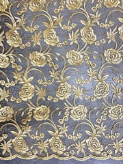Dakota GOLD Polyester Corded Floral Embroidery on Mesh Lace Fabric by the Yard