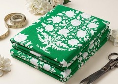 Handmade Block Tree Print Cotton Fabric Lightweight Soft Sewing Craft Material
