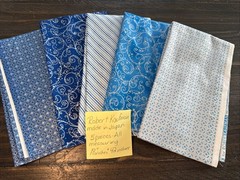5 Pieces Coordinating Robert Kaufman Blue Silver Fabric 18”x 42” Made In Japan