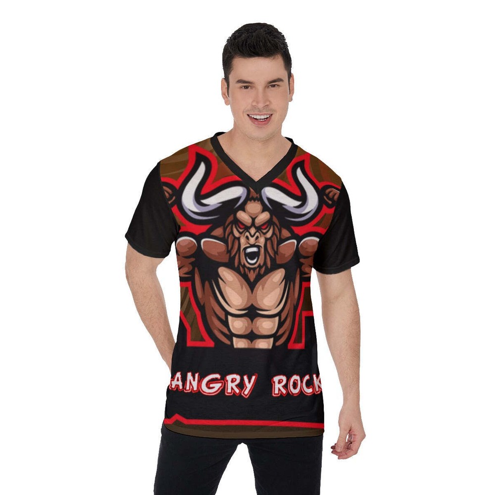 Angry Rock All-Over Print V-Neck T-Shirt