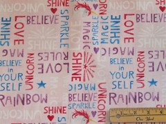 Sparkle Magic Shine Unicorn WORDS Pink Fantasy Fabric by the 1/2 Yard #83105