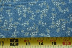 By 1/2 Yd, Green Floral on Blue Quilt Cotton, Clothworks/Skipping Stone, N5368