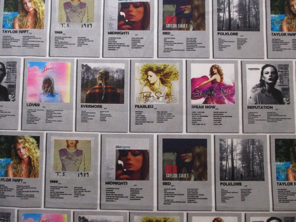 Taylor Swift Album Covers on 100% Cotton Fabric by the 1/4 Yard : 9″ x 57″