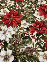 Woodland Christmas Fabric by Fabri-Quilt 3 Yds Poinsettias Pinecones Berries
