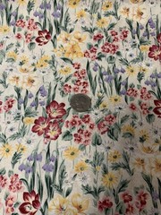 Vtg Floral Fabric By Fashion Ave For Fabri-Quilt Maroon Yellow Green Cream BTHY
