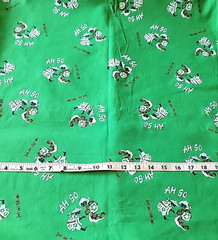Chinese Asian Ah So Flocked Fabric Green White Black 3 yd x 44/45″