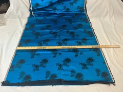 Vtg.silk fabric/material Peacock blue with Black Foral design, made in Hong Kong