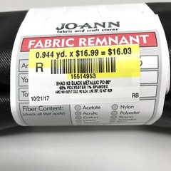 Fabric Remnant Almost a Yard – Black Shiny Stretch Poly 60″ x 0.944 yd Costume