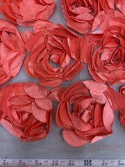 Maci CORAL 3D Floral Polyester Satin Rosette on Mesh Fabric by the Yard – 10057