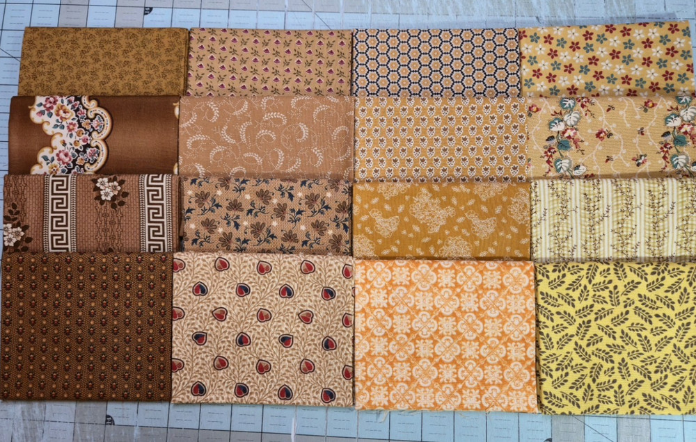 Quilt Shop Quality 16 FQs 4 Yards Cotton Fabric Civil War Repro Assorted Golds