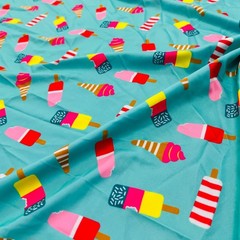 Spandex Fabric Ice cream with Blue Background print Stretch 60″wSwimsuit By Yard