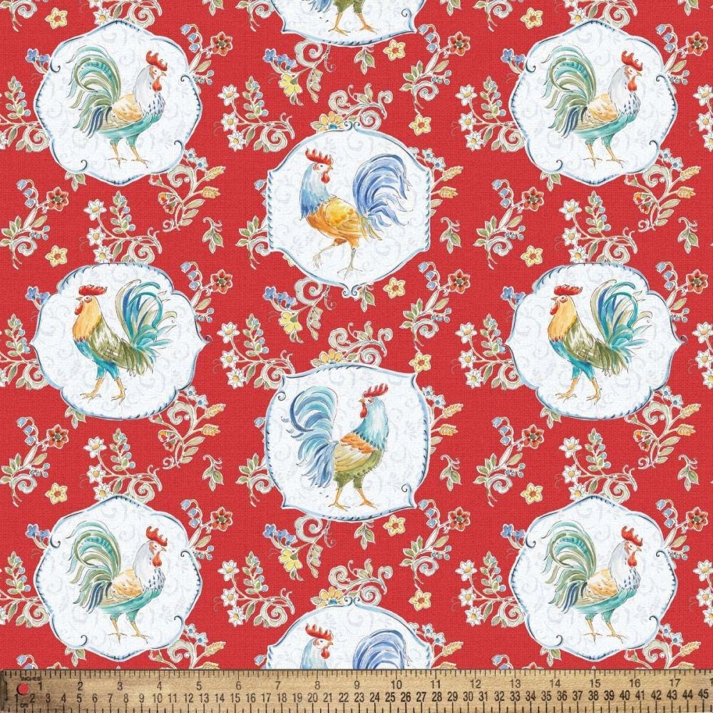 Red Rooster Floral Print – David Textiles Cotton Fabric (1 Yard, Pre-Cut)