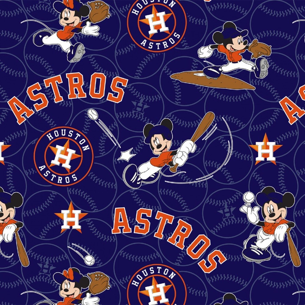 HOUSTON ASTROS MICKEY MOUSE PRINT 100% COTTON FABRIC BY THE 1/2 YARD MLB