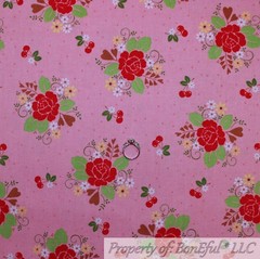 BonEful FABRIC FQ Cotton Quilt Pink White Heart Valentine Red Rose Flower Cherry