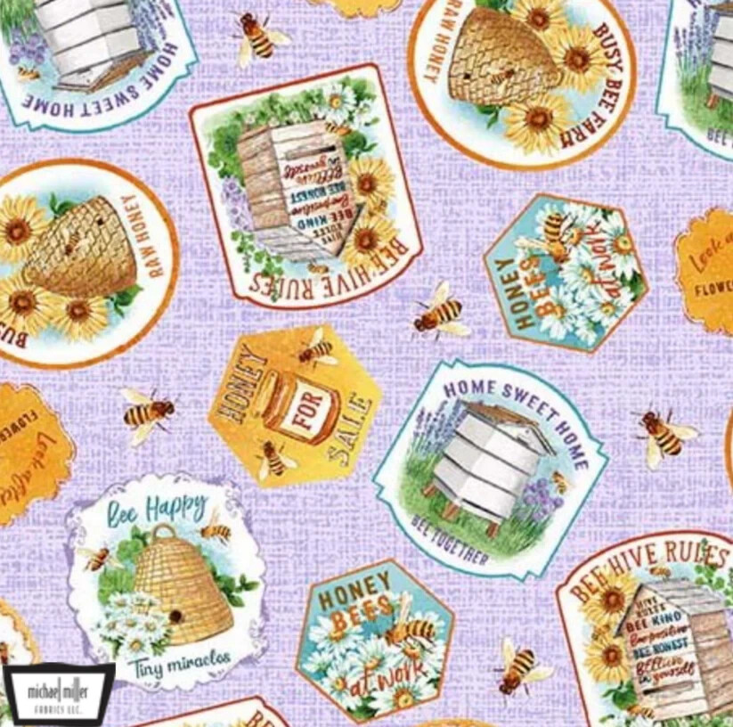 Honey For Sale Bee Culture Collection Michael Miller Fabrics on Purple BTY x 44″
