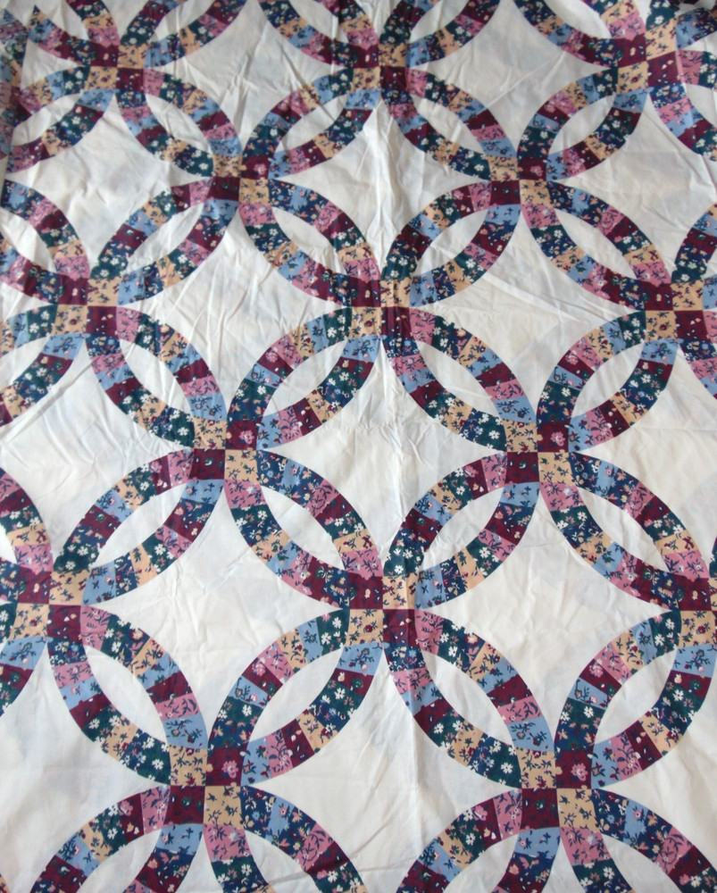 Cotton Fabric Patchwork Double Wedding Ring Print Cheater Quilt 3yds x 90″